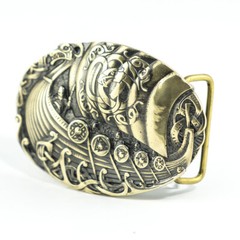 Viking warship Drakkar brass belt buckle, Scandinavian Nordic Celtic warrior