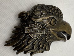 Vtg bronze Belt Buckle Eagle bandana stars USA