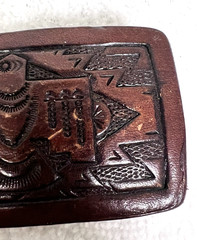 1970s Vintage Embossed Native American Thunderbird Tooled Leather Belt Buckle
