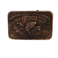 VTG 1988 Bass Anglers Sportsman Society Fishing Brass Belt Buckle, Made In USA