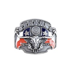 Vintage Silver Plated Longhorn Bull Flag Western Belt Buckle Boucle de Ceinture