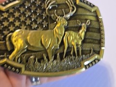 AMERICAN FLAG DEER HUNTING BUCK HUNTER Metal Belt Buckle (BRASS LOOKING)