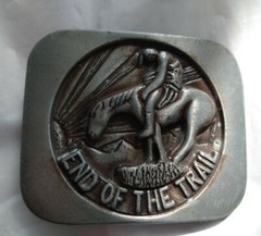 End Of The Trail Vintage 1980&rsquo;s Square Belt Buckle Stainless Steel / Brass
