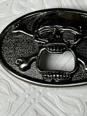 Mens Belt Buckle Silver Skull And Cross Bone Bottle Opener Biker Goth Punk KALAN
