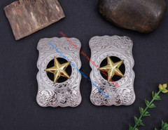 WESTERN COWBOY LONG HUGE SLIVER GLOD TEXAS RANGER STAR RODEO TROPHY BELT BUCKLE