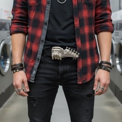 New Men Silver Metal Buckle Biker Emo Fashion Hand Play Music Band Guitar Skulls