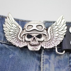 Angel of Death Belt Buckle Skull With Helmet And Wings Dark Art Metal
