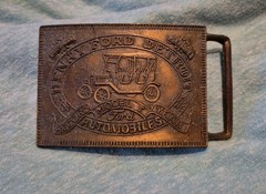 Vintage Henry Ford Detroit Belt Buckle w Model T Record Year Business & Pleasure