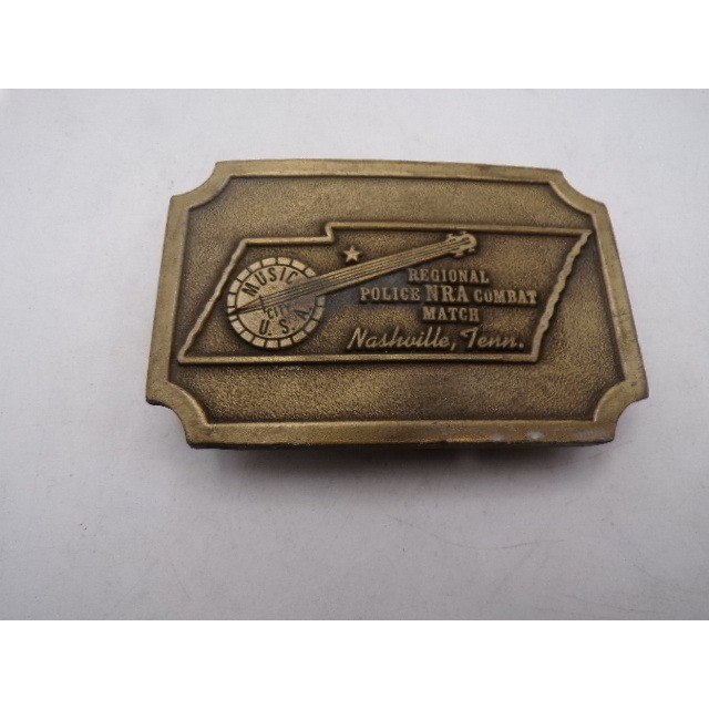 Vintage Police NRA Combat Match Nashville Tenn Brass Belt Buckle Hit Line USA