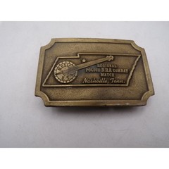 Vintage Police NRA Combat Match Nashville Tenn Brass Belt Buckle Hit Line USA