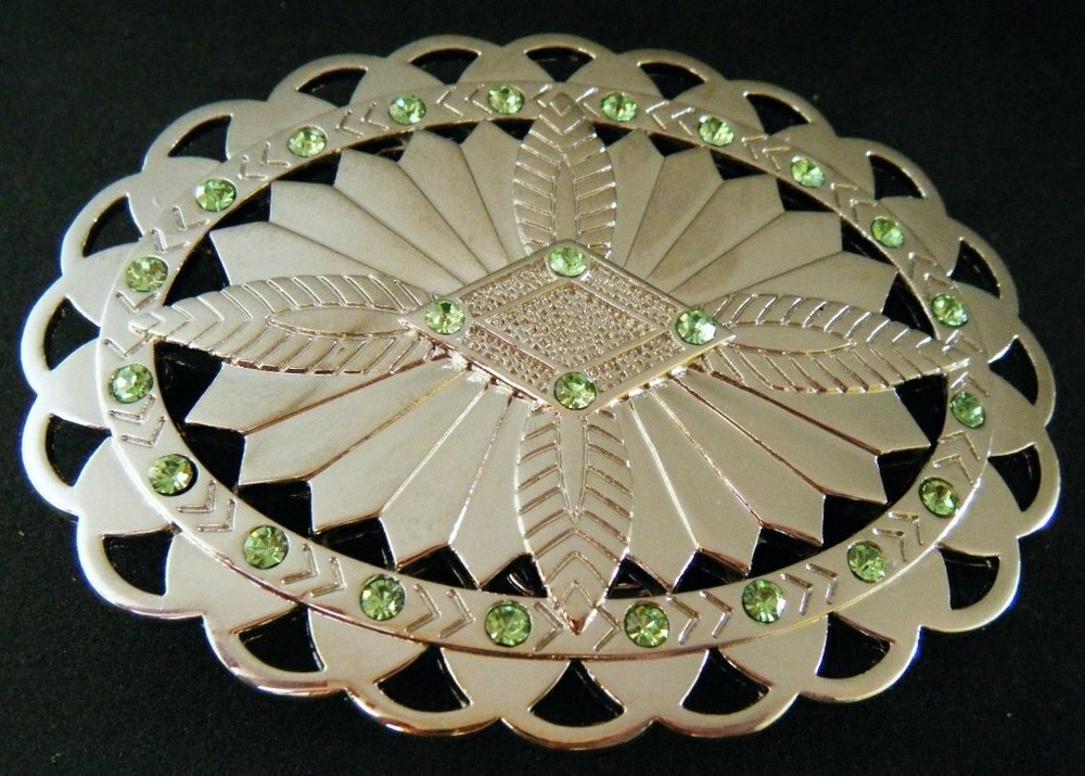 Western Cowgirls Rodeo Green Rhinestones Sexy Flower Belt Buckle