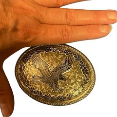 Western Heritage Gold Eagle Belt Buckle Made in USA Floral Rope Edge Solid Metal