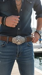 New Men Motorcycle Silver Metal Western Belt Buckle Rodeo Horse Cowboy Filigree