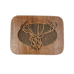 Vintage Lasercraft Elk Stag 1977 Etched Wooden Belt Buckle