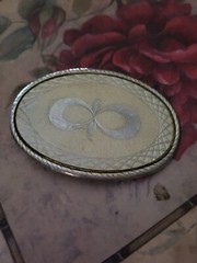 Goldtone Silvertone Cream Colored Etched Metal Belt Buckle