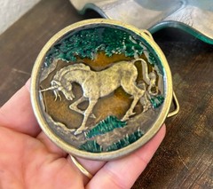 Vintage Enamel Unicorn Belt Buckle 1970s Fairytale Equestrian Style Gift