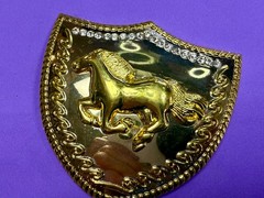 Running Galloping Horse Shield with Sparkling Rhinestones Reflective Belt Buckle
