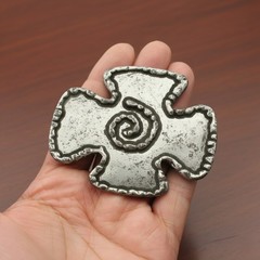 Medieval Style Metal Cross Belt Buckle with Spiral Motif V. Antique Silver