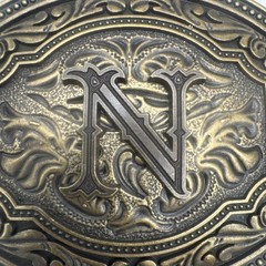 Old English / Gothic Initial “N” Bronze And Gold Tone Western Cowboy Belt Buckle