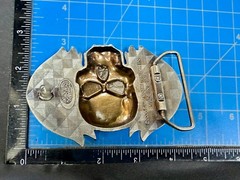 Skull with Flames Cutout Silver & Black Color Silver Moon Creations Belt Buckle