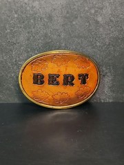 Vintage BERT Leather Inlay Brass Tone Belt Buckle Made USA