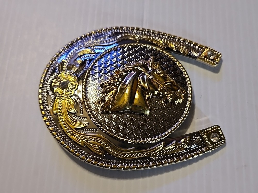 GOLD & SILVER (IN COLOR ONLY)LARGE RODEO WESTERN HORSE HEAD Metal Belt Buckle