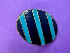 Geometric Enamel Pattern Black Blue Stripes Outlined Hippy Vibe Belt Buckle