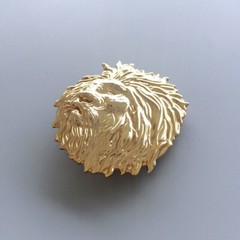 Gold Color Plated Lion Head Animal Wildlife Western Belt Buckle