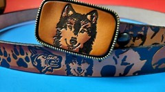 WOLF SCENE Genuine Leather Belt & Matching WOLF Epoxy Buckle A