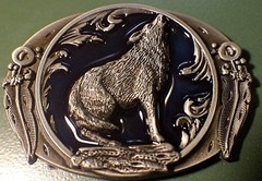 WOLF Howling antique silver dark blu color outdoors man hunting Beautiful buckle