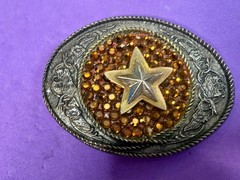 Five Point Star Sparkling Yellow Rhinestone Cowboy Cowgirl Western Belt Buckle