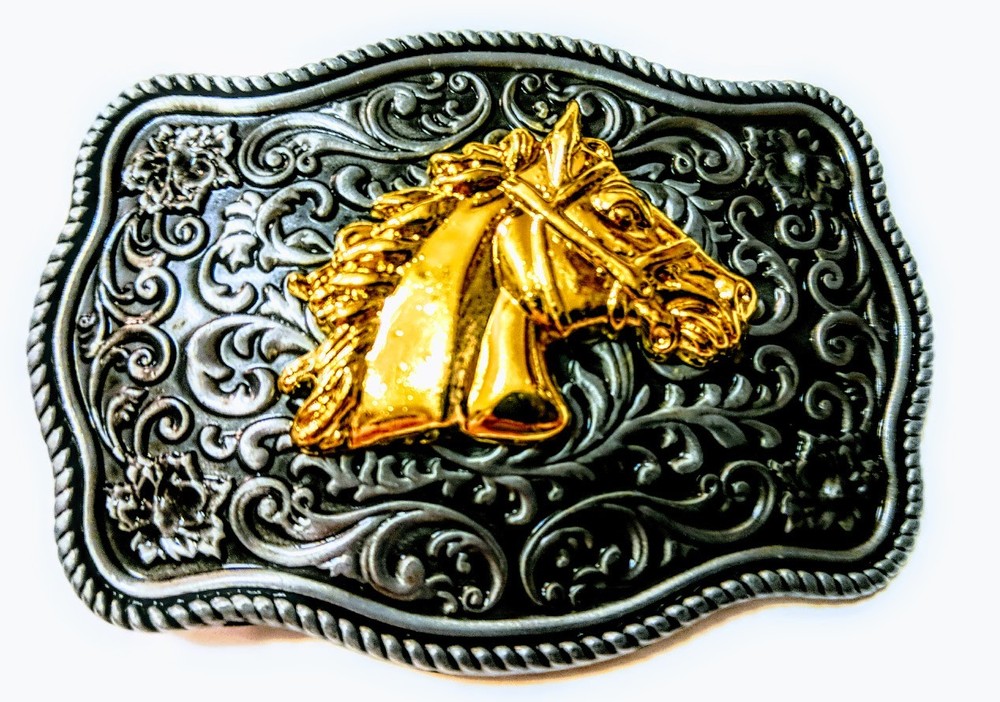 ✖ WESTERN Horse Profile Cowboy Rodeo Style Belt Buckle Buck Gold antique silver