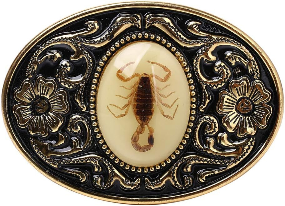 Belt Buckle for Men- Unique Luminous Stone Native American White 3D Scorpion Ani