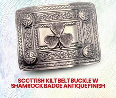 Scottish Kilt Belt Buckle Irish Shamrock 4 Dome Mirror Design Brass Antique