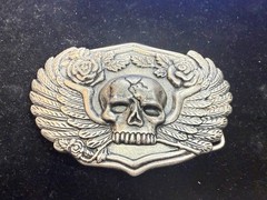 Skull with Wings Roses Halloween Gothic Punk Biker Vibe Silver Tone Belt Buckle