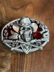 NEW RED WESTERN COWBOY SKULL GUN BELT BUCKLE RIFLES