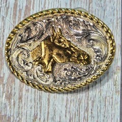 VTG Western Crumrine Heavy Silver Plate Jewelers&rsquo; Bronze Belt Buckle Horse