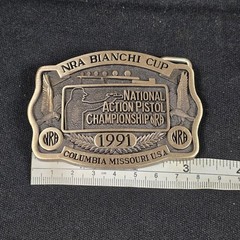 NRA Bianchi Cup Belt Buckle 1991 National Action Pistol Bronze Tone