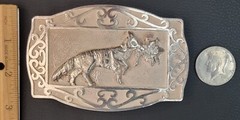 CIPLA Pure 99% Silver Belt Buckle Fox with Pheasant Unused 1993 Hand Made 179 Gm