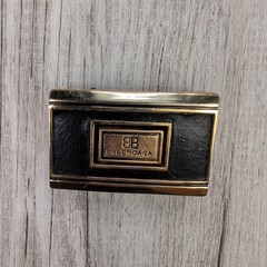 Balenciaga Black Gold Tone Belt Buckle Rectangle BB Logo Vintage Style Accessory