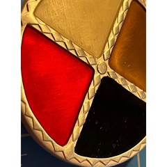 Belt Buckle Silver circle with Red Brown Cream and Black inlay 2-3/4&Prime; Women Men