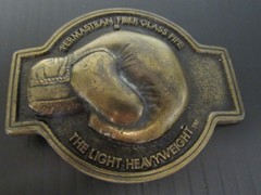 Vtg Belt Buckle Permastran Fiber Glass Pipe Boxing Glove The Light Heavyweight