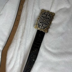 Justin Black Leather Embroidered Belt Ornate Silver Buckle Sz 30 Western Country