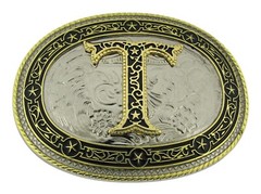Initial T Letter Men Women Belt Buckle Vintage Metal Style Cowboy Rodeo Western