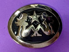 Mud Flap Girl&rsquo;s Two Sexy Woman Black & Silver Color Enamel Trucker Belt Buckle