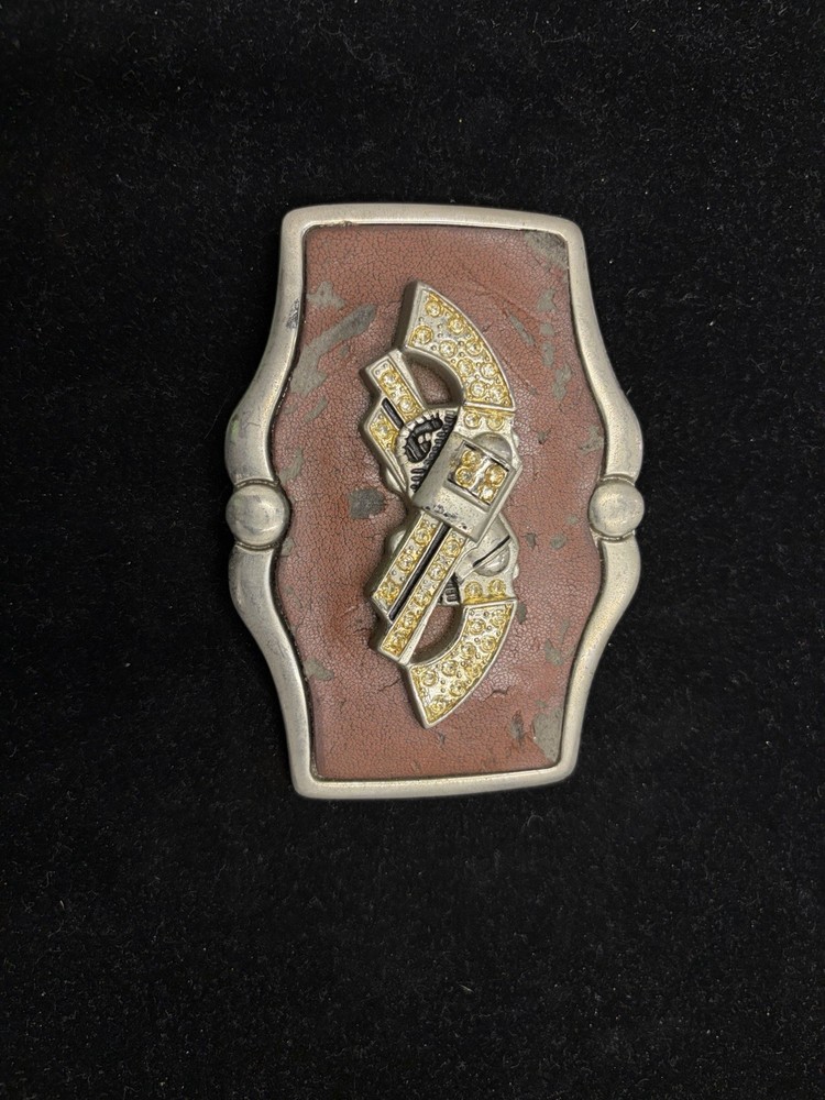 Rare Vintage Y2K Classico Italia Rhinestone Western Belt Buckle Brown Silver