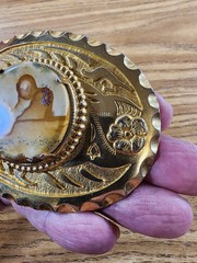 Vintage Oval Gold-Tone Western Belt Buckle w/Center Stone Cowboy Southwest