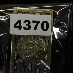 Mexican Alpaca Silver Abalone Shell Inlay Aztec Calendar Belt Buckle Western
