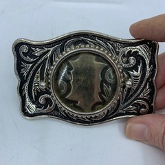 Vintage Western Belt Buckle Silver Tone Floral Engraved Scroll Rockabilly Rodeo