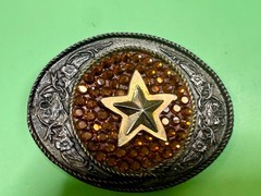 Five Point Star Sparkling Yellow Rhinestone Cowboy Cowgirl Western Belt Buckle